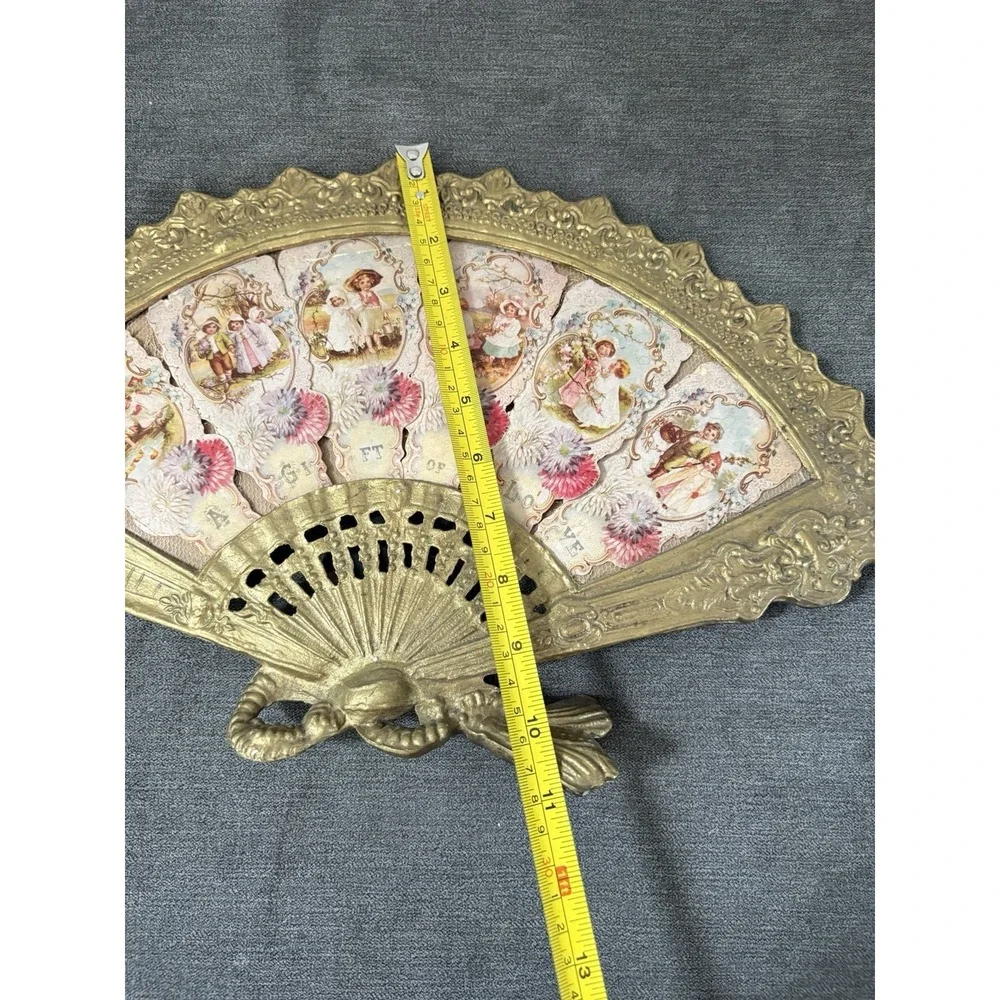 Antique Brass Fan Picture Frame With Felt Lined Stand, Art Nouveau Vanity Frame